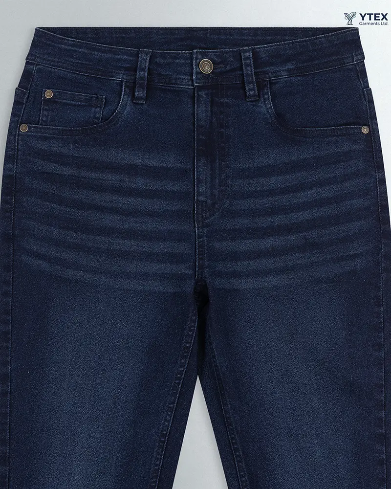 Dark denim pant waist detail