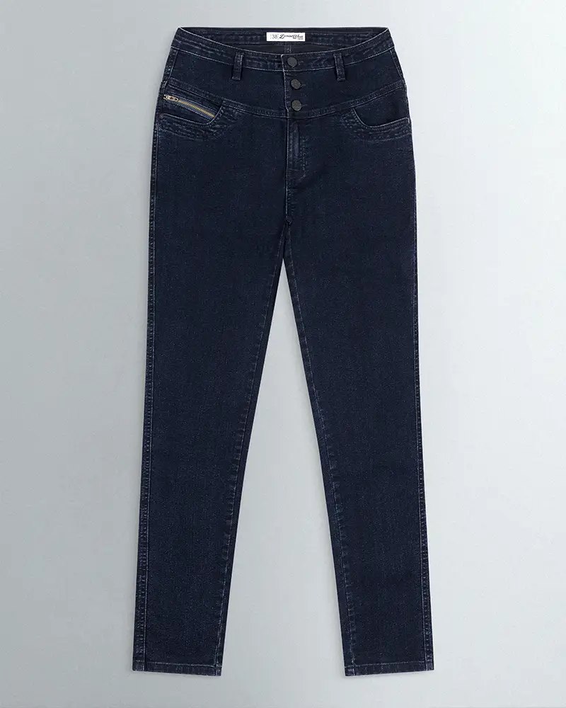 High waist button denim pant front view