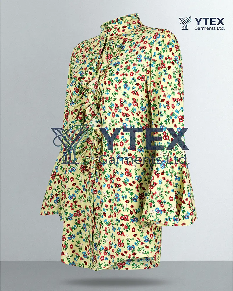 Floral ruffle blouse angle view