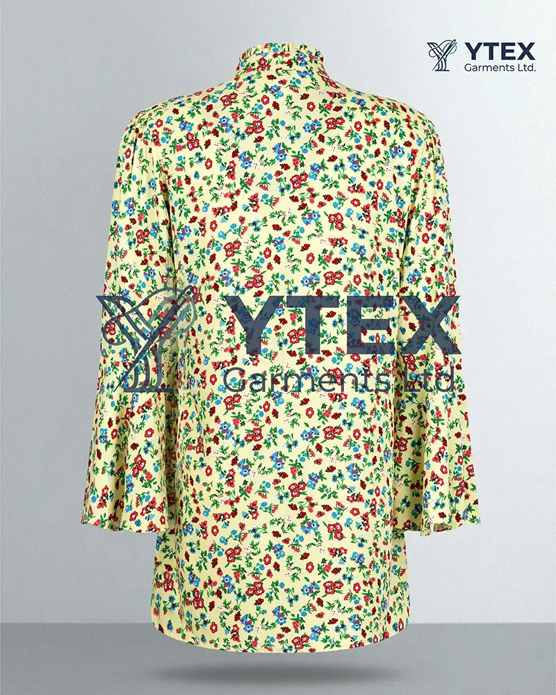 Floral ruffle blouse back view