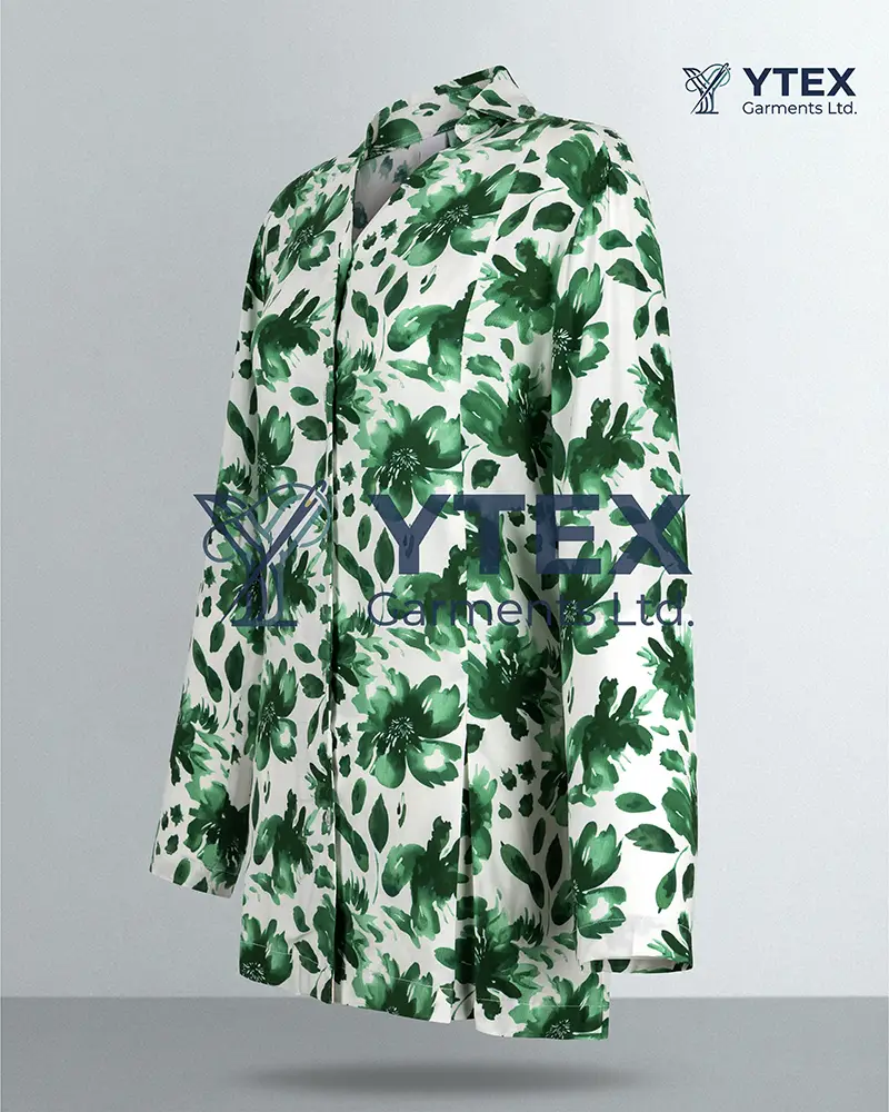 Green floral top angle view