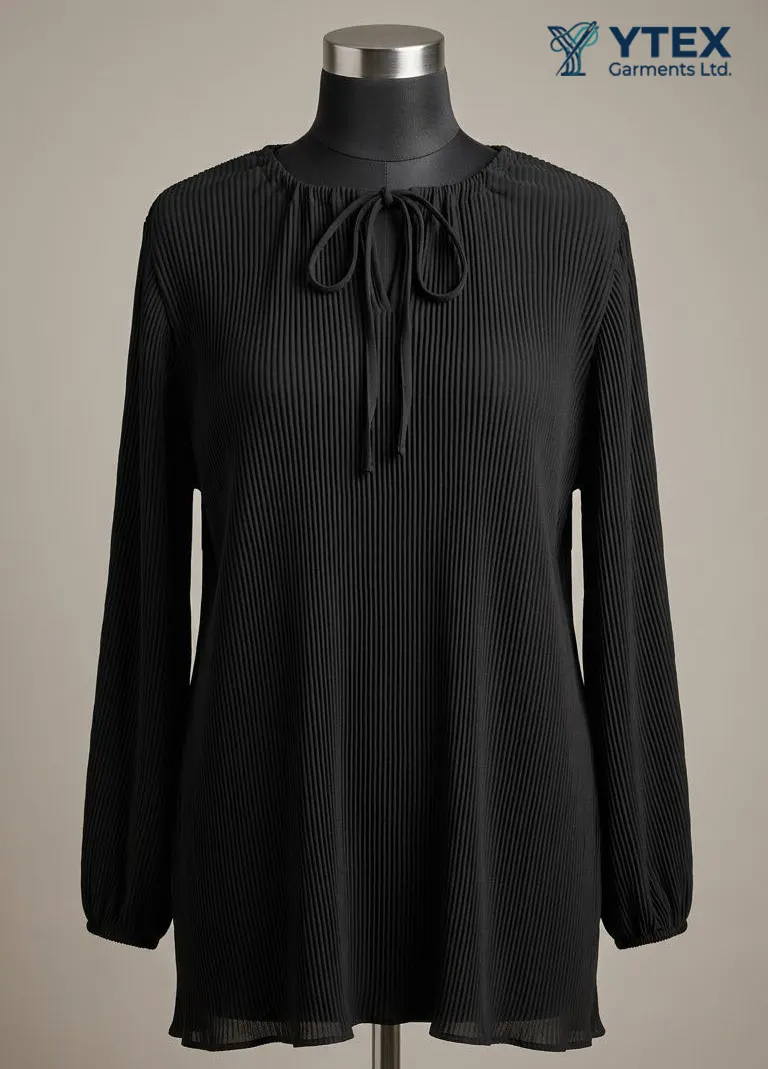 Tie-neck blouse with long balloon sleeves — Ytex Garments Just Denim collection Bangladesh